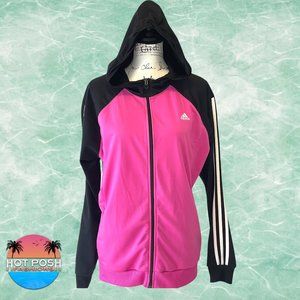 Adidas Womens Pink Black 3 Stripes Activewear Full Zip Hoodie Jacket size XL